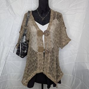 Katie Todd Brown Mesh Knit Cardigan Medium